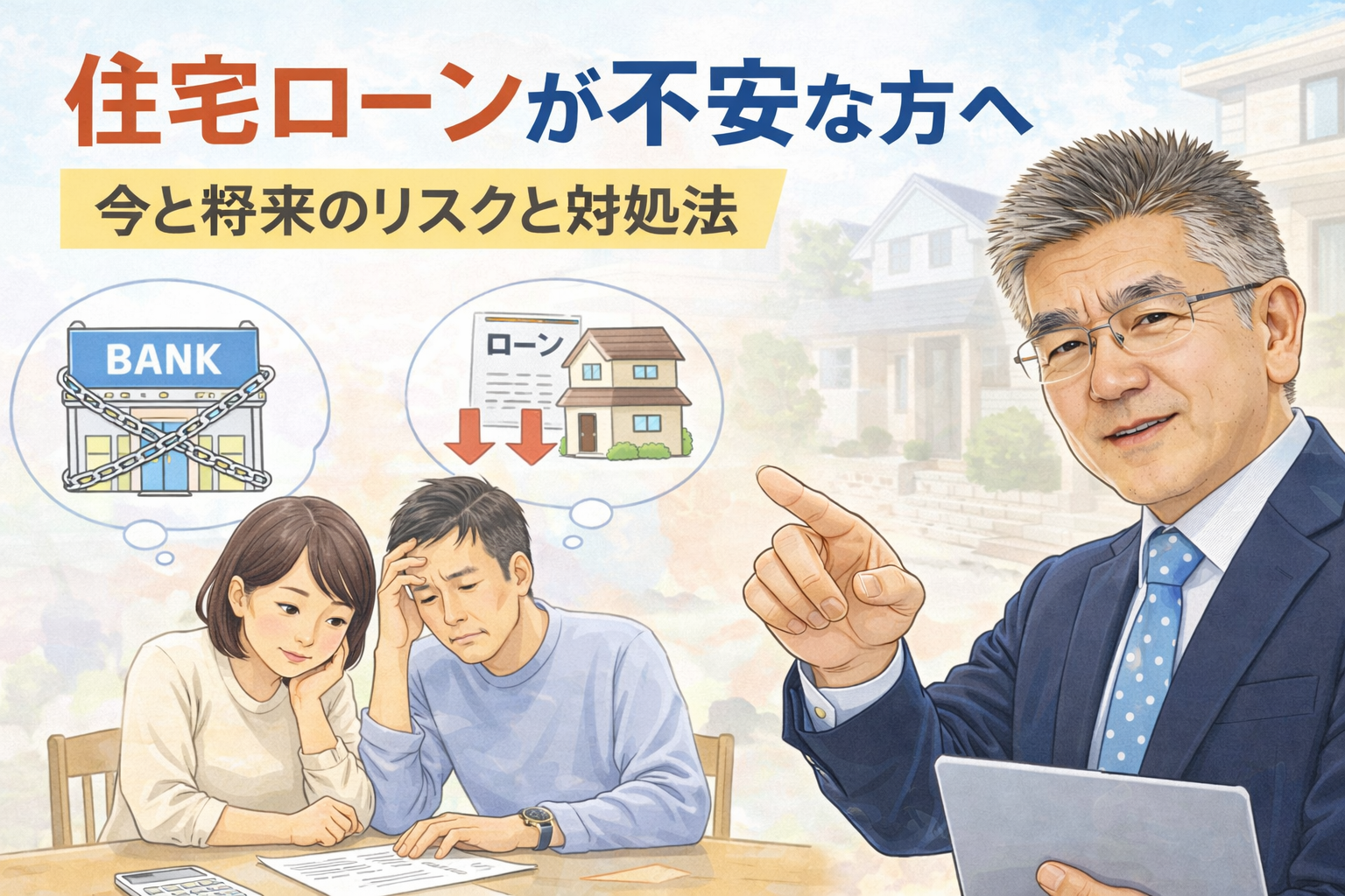 住宅ローンが不安な方へ｜今と将来のリスクと対処法のイメージ画像｜Chat GPTで加工しています。